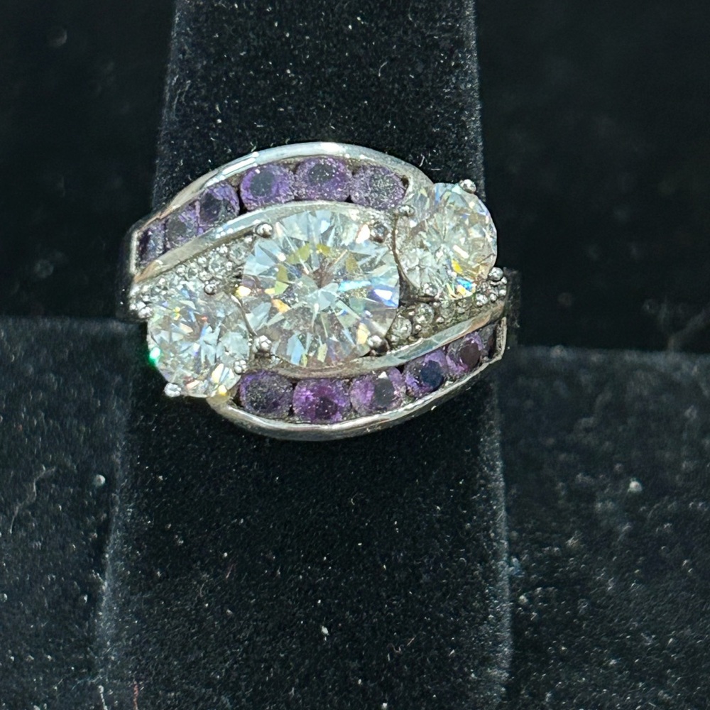 JTV 3-Stone “Diamond” and Amethyst Ring
